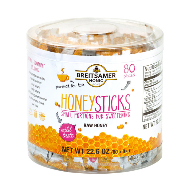 Offer your guests and customers a great and easy way to sweeten their beverages with these sticks of raw honey. Each stick is a convenient serving, making it simple to get the perfect amount.  Each stick of raw honey is the perfect amount to sweeten tea, milk and espresso, as well as other foods and beverages.  Each stick contains a single serving, great for offering guests.