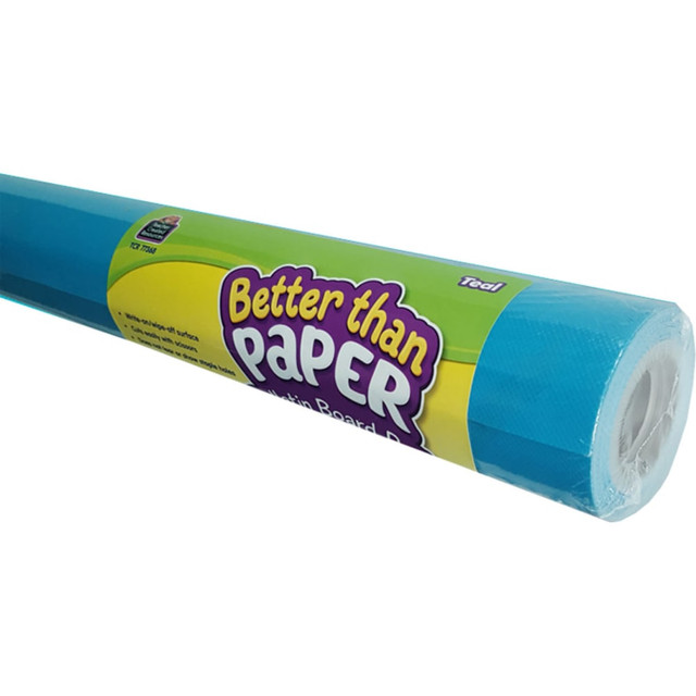 Go all out with your classroom decorations using Better Than Paper Bulletin Board Paper. Made by Teacher Created Resources, this paper is designed to prevent wrinkles, tears and staple holes. Plus, its easy to hang and features a stylish design thats sure to delight colleagues and students alike.  Durable non-woven fabric resists wear and tear. Staple holes are concealed for a clean look.  Lightweight and easy to hang up.  Includes 4 rolls to cover multiple bulletin boards around the classroom.  To clean, simply use a damp cloth.