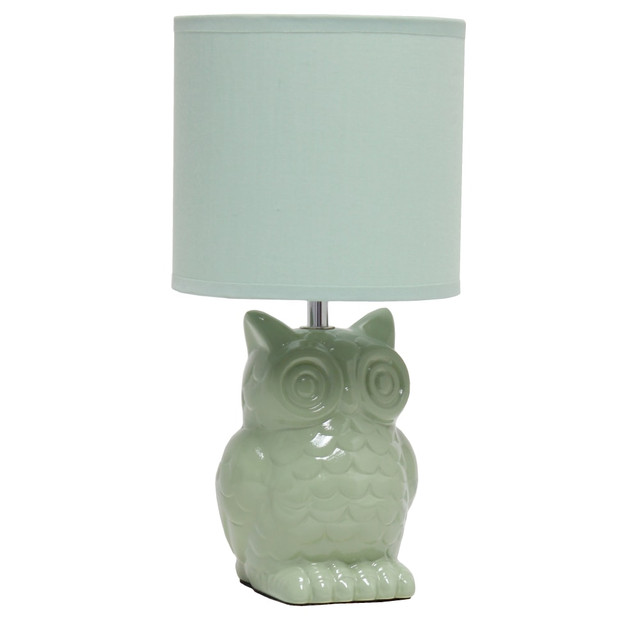 ALL THE RAGES INC LT1136-SGE Simple Designs Owl Table Lamp, 12-13/16inH, Sage Green/Sage Green