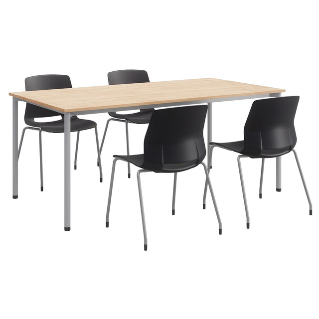 KENTUCKIANA FOAM INC KFI Studios 840031923950  Dailey Table Set With 4 Sled Chairs, Natural/Silver Table/Black Chairs