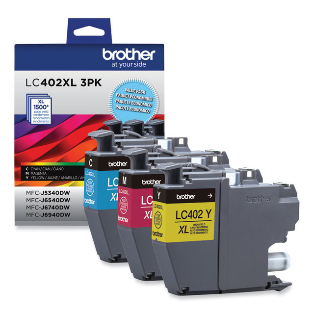 BROTHER INTL. CORP. LC402XL3PKS LC402XL3PKS High-Yield Ink, 1,500 Page-Yield, Cyan/Magenta/Yellow