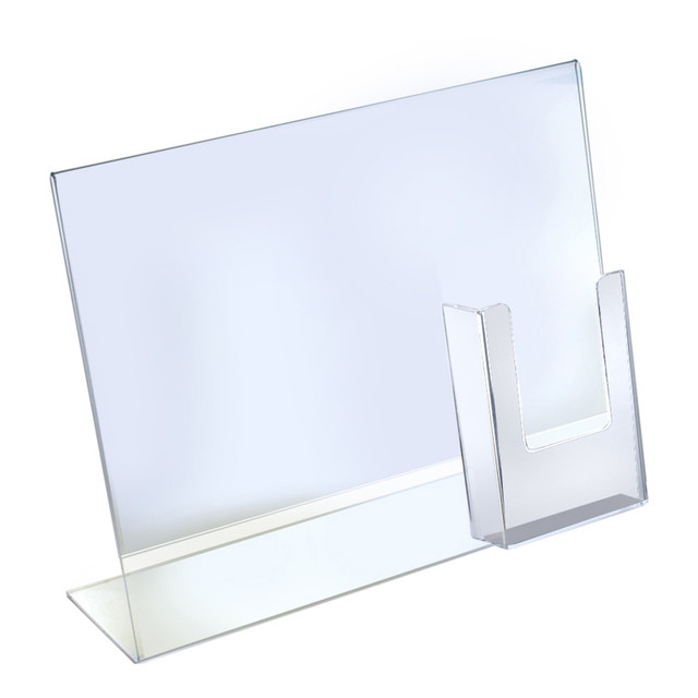 AZAR DISPLAYS 252056  Acrylic Horizontal/Vertical L-Shaped Sign Holders With Brochure Pocket, 11inH x 14inW x 3inD, Clear, Pack Of 2 Holders