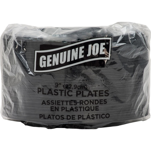 GENUINE JOE 10429 9in Round Plastic Plates, Black, Pack Of 125 GENUINE JOE 10429 9in Round Plastic Plates, Black, Pack Of 125