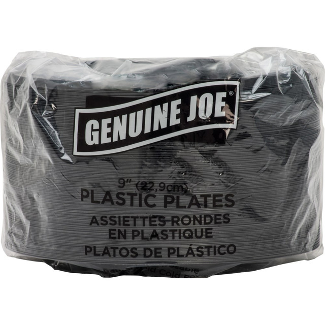 GENUINE JOE 10429  9in Round Plastic Plates, Black, Pack Of 125