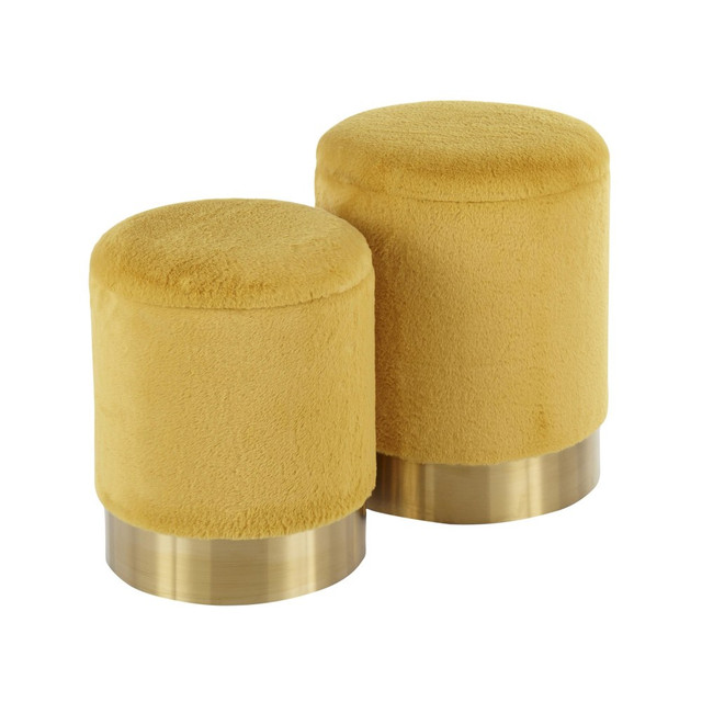 LUMISOURCE, LLC OT-MARLA PLSH Y LumiSource Marla Plush Nesting Ottomans, Gold/Yellow, Set Of 2 Ottomans