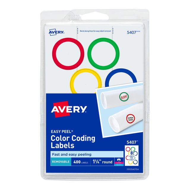 AVERY PRODUCTS CORPORATION 5407 Avery Removable Color-Coding Labels, 5407, Round, 1-1/4in Diameter, Assorted Colors, Pack Of 400