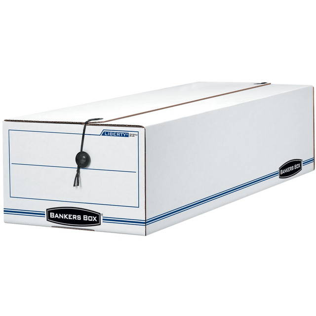 FELLOWES INC. 18 Bankers Box Liberty Corrugated Storage Boxes, 7 1/2in x 9in x 24 1/4in, White/Blue, Case Of 12