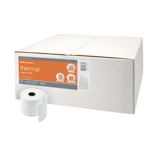 OFFICE DEPOT 818629 Brand Thermal Paper Rolls, 3-1/8in x 230ft, White, Carton Of 50 OFFICE DEPOT 818629 Brand Thermal Paper Rolls, 3-1/8in x 230ft, White, Carton Of 50