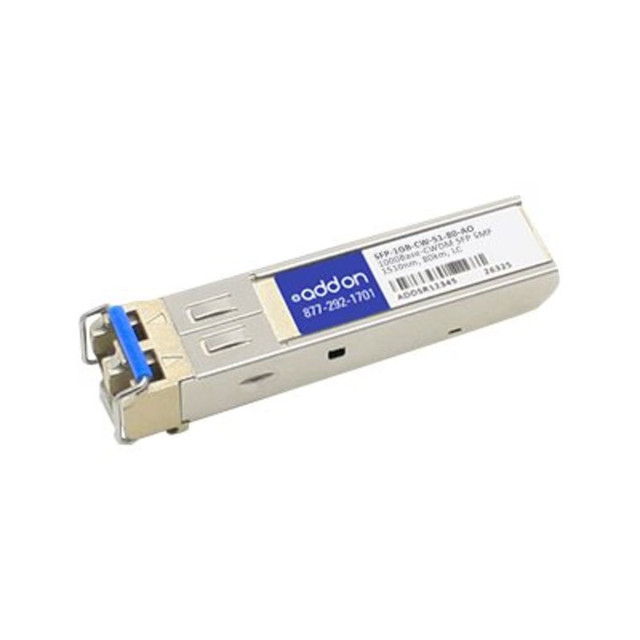 ADD-ON COMPUTER PERIPHERALS, INC. SFP-1GB-CW-51-80-AO AddOn - SFP (mini-GBIC) transceiver module - GigE - 1000Base-CWDM - LC single-mode - up to 49.7 miles - 1510 nm - TAA Compliant