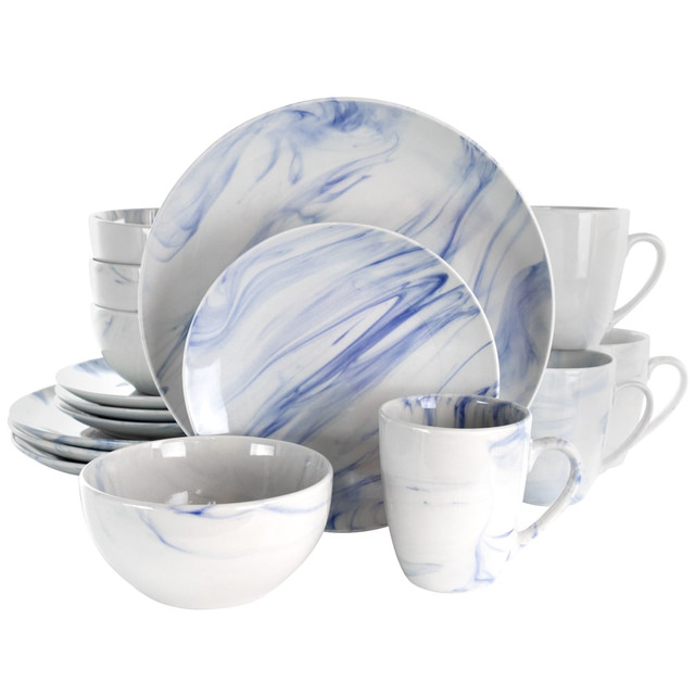 MEGAGOODS, INC. Elama 995114799M  Fine Marble 16-Piece Dinnerware Set, Blue/White