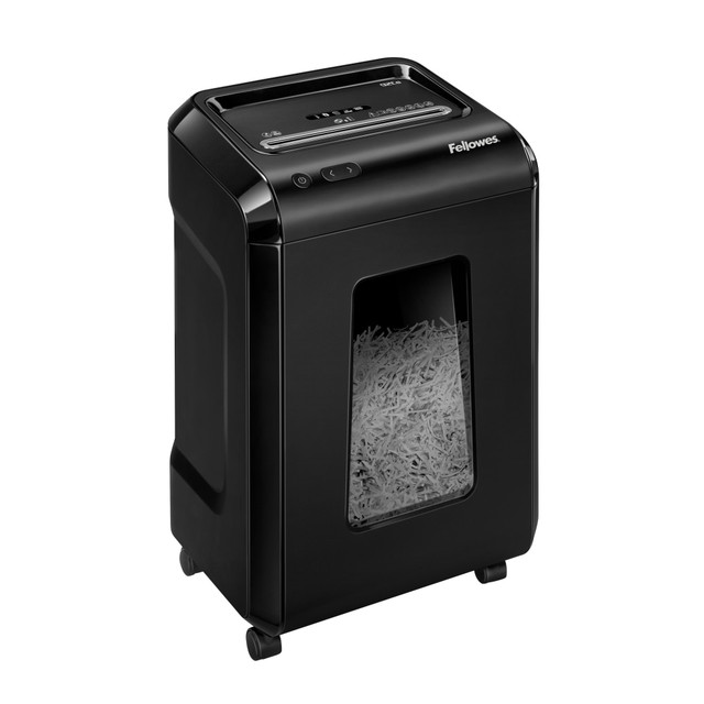 Safely and securely dispose of confidential documents with this cross-cut shredder from Fellowes. The shredders 9in-wide entry slot can handle up to 18 sheets of paper at once, so you can move quickly through large shredding jobs.  Shreds 18 sheets per pass into 5/32in x 1-1/2in cross-cut particles (Security Level 4) for enhanced security on highly confidential documents to help keep your information safe.  Provides powerful deskside shredding and, in addition to paper, can also shreds staples, credit cards, paper clips, CDs/DVDs and unopened junk mail.  Auto Reverse stops and reverses paper jams reducing time-consuming frustrations.  SafeSense Technology stops shredding when hands touch the paper opening.  SilentShred offers ultra-quiet performance for shared workspaces.  Energy saving Sleep Mode shuts down the shredder after 2 minutes of inactivity.  Runs continuously for up to 30 minutes before a cool down period is needed allowing you to complete shredding jobs in one sitting.  7 gallon pull-out bin keeps shreds contained and workspaces clean.  Shreds 18 sheets per pass into 5/32in x 1-1/2in cross-cut particles (Security Level 4) for enhanced security on highly confidential documents to help keep your information safe  Provides powerful deskside shredding and, in addition to paper, can also shreds staples, credit cards, paper clips, CDs/DVDs and unopened junk mail  Auto Reverse stops and reverses paper jams reducing time-consuming frustrations  SafeSense Technology stops shredding when hands touch the paper opening  SilentShred  offers ultra-quiet performance for shared workspaces  Energy saving Sleep Mode shuts down the shredder after 2 minutes of inactivity  Runs continuously for up to 30 minutes before a cool down period is needed allowing you to complete shredding jobs in one sitting  7 gallon pull-out bin keeps shreds contained and workspaces clean