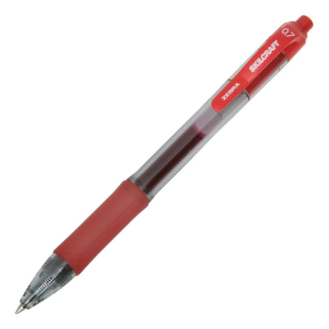 NATIONAL INDUSTRIES FOR THE BLIND NSN6826565 SKILCRAFT Retractable Gel Pens, Medium Point, 0.7 mm, Clear/Red Barrel, Red Ink, Pack Of 12 Pens