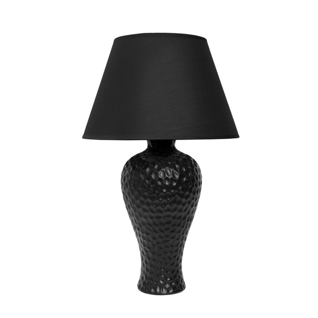 ALL THE RAGES INC Creekwood Home CWT-2002-BK  Essentix Ceramic Textured Imprint Winding Table Lamp, 20-1/8inH, Black Shade/Black Base