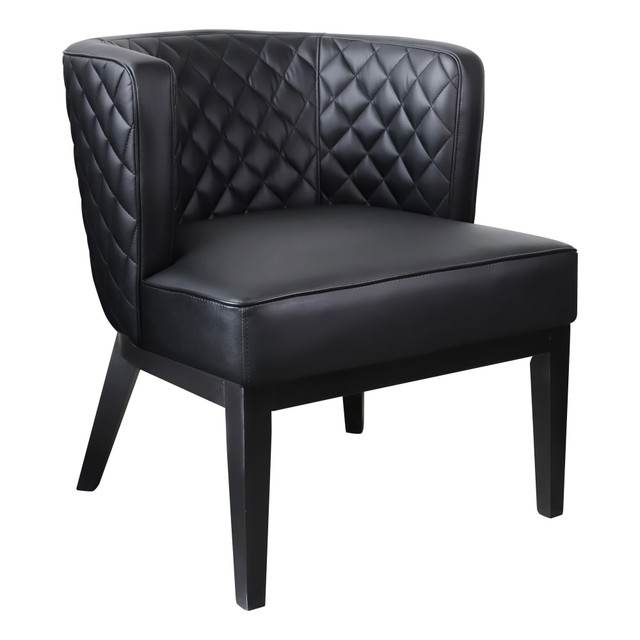 Add stylish and comfortable seating to your office or reception area with this Boss Office Products Ava CaressoftPlus Accent Chair. Upholstered with Caressoft vinyl, the accent chair offers a plush feel while the diamond-patterned design on the back cushion provides a fashionable look. Guests can feel the soft comfort in the extra-large padded seat.  Overall Dimensions: 28inH x 25inW x 29inD.  Weight capacity tested to support 275 lb.  Extra-large padded seat.  Caressoft vinyl upholstery.  Finished wood legs.  Assembly required.