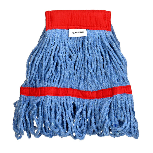 ADIR CORP. ALP302-01-5R-12PK Alpine Industries Cotton Loop-End Mop Heads With 5in Head And Tail Bands, 16 Oz, Blue/Red, Set Of 12 Heads