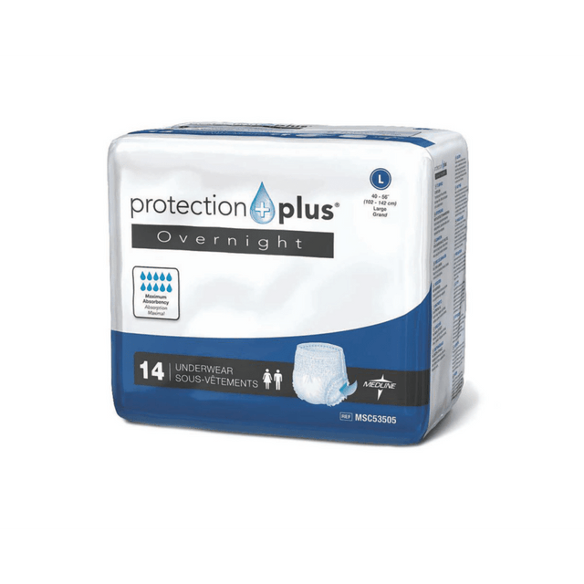 MEDLINE INDUSTRIES, INC. MSC53505H Protection Plus Overnight Protective Underwear, Large, 40 - 56in, White, Bag Of 14