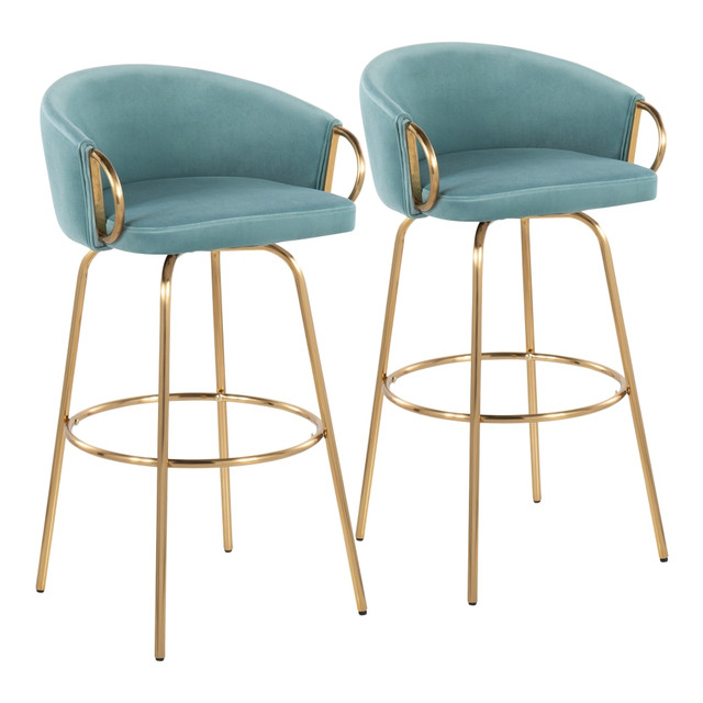 LUMISOURCE, LLC 29163 LumiSource Claire Contemporary Bar Stools, Light Blue/Gold, Set Of 2 Stools