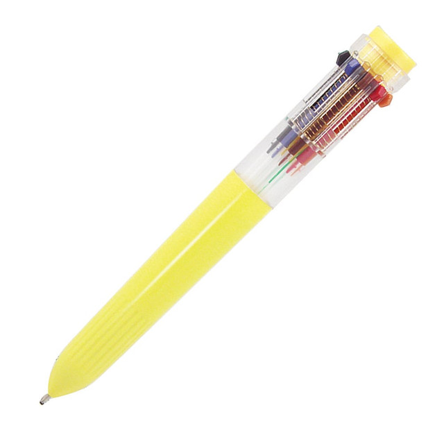 YAFA A PEN COMPANY 51213 Yafa Multifunction 10-Color Ballpoint Pen, Medium Point, 0.8 mm, Yellow Barrels, Assorted Ink Colors