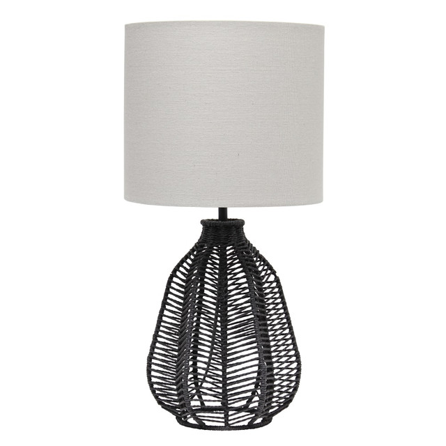 ALL THE RAGES INC Lalia Home LHT-4017-BK  Vintage Rattan Wicker-Style Paper Rope Table Lamp, 21inH, Light Gray/Black
