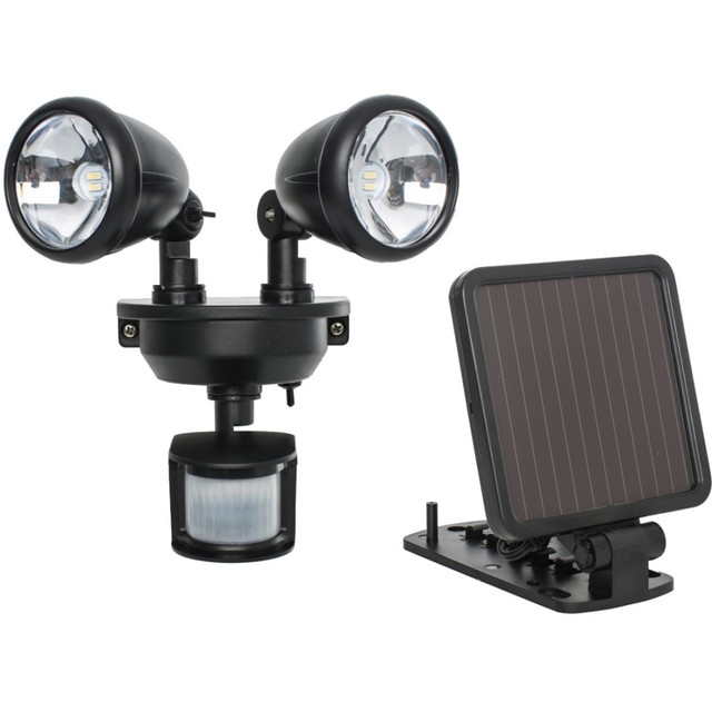 MAXSA INNOVATIONS LLC 44215 Maxsa Solar-Powered Dual Head LED Security Spotlight - Black - LED - 160 lm Lumens - Black - Roof-mountable - for Deck, Patio, Driveway, Walkway, Doorway, Garage, Mail, Garbage, Backyard, Barn, Shed