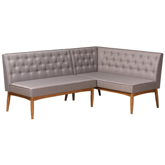 WHOLESALE INTERIORS, INC. 2721-11355 Baxton Studio Riordan 2-Piece Dining Nook Banquette Set, Gray/Walnut