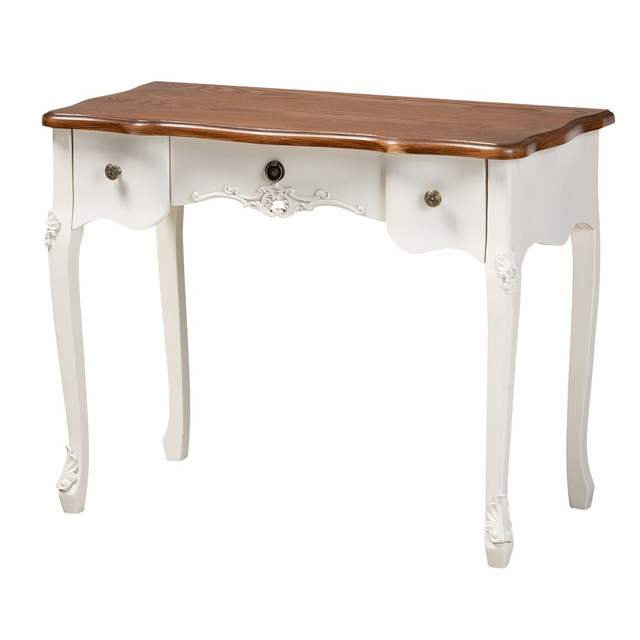 WHOLESALE INTERIORS, INC. Baxton Studio 2721-10255  French Country 3-Drawer Wood Console Table, Brown/White
