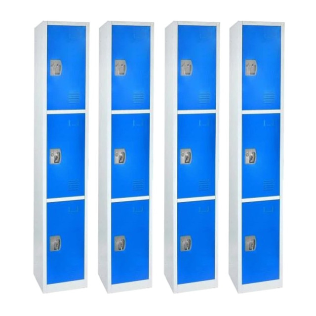 ADIR CORP. ADI629-203-BLU-4PK Alpine Large 3-Tier Steel Lockers, 72inH x 12inW x 12inD, Blue, Pack Of 4 Lockers ADIR CORP. ADI629-203-BLU-4PK Alpine Large 3-Tier Steel Lockers, 72inH x 12inW x 12inD, Blue, Pack Of 4 Lockers