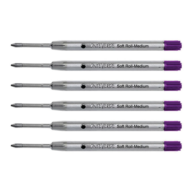 YAFA A PEN COMPANY P133PL Monteverde Soft Roll Parker Style Ballpoint Refills, Medium Point, 0.7 mm, Purple, Pack Of 6