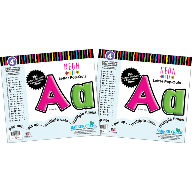 BARKER CREEK PUBLISHING, INC. BC3628 Barker Creek Letter Pop-Outs, 4in, Neon, Pack Of 510 BARKER CREEK PUBLISHING, INC. BC3628 Barker Creek Letter Pop-Outs, 4in, Neon, Pack Of 510