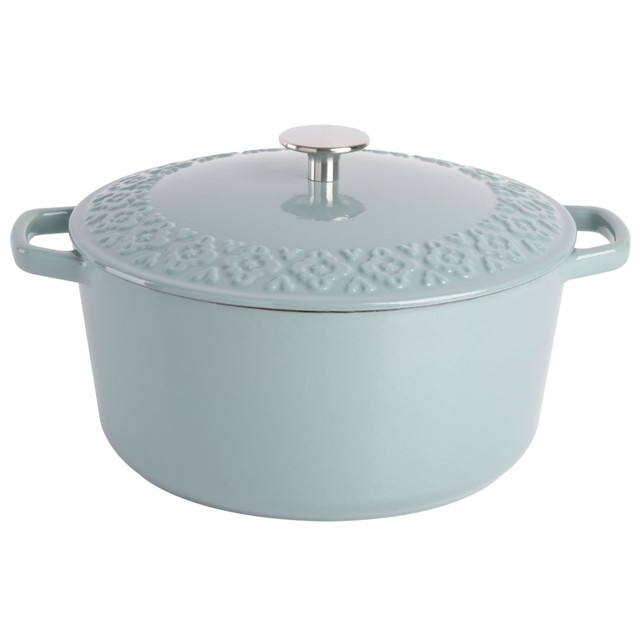 GIBSON OVERSEAS INC. Spice by Tia Mowry 995118380M  Savory Saffron 6-Quart Enameled Cast Iron Dutch Oven, Mint