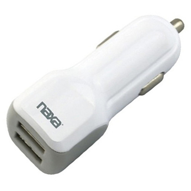 NAXA ELECTRONICS, INC. 995104639M Naxa 10-Watt 2.1-Amp Dual-USB Car Charger, White, 995104639M