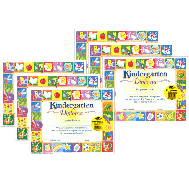 EDUCATORS RESOURCE T-17002-6 TREND Classic Diplomas, 8-1/2in x 11in, Kindergarten, 30 Certificates Per Pack, Set Of 6 Packs