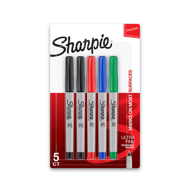 NEWELL BRANDS INC. 37675 Sharpie Permanent Ultra-Fine Point Markers, Assorted Colors, Pack Of 5 Markers