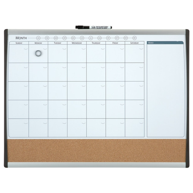 ACCO BRANDS USA, LLC 79372 Quartet Calendar Magnetic Dry-Erase Whiteboard, 17in x 23in, Black/Silver Plastic Frame