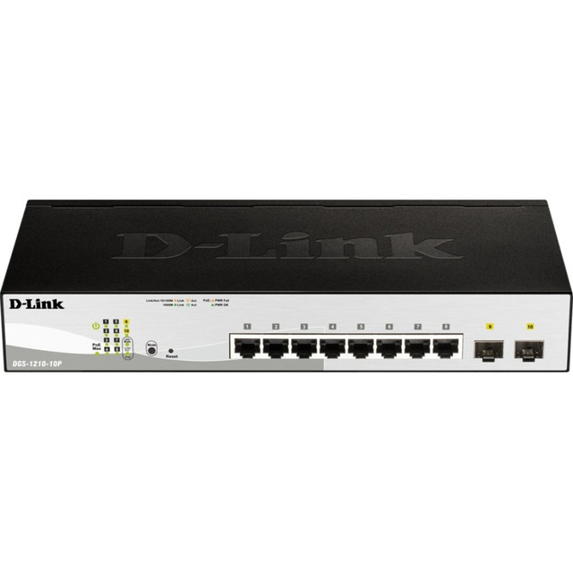 D-LINK SYSTEMS USA, INC. DGS-1210-10MP D-Link DGS-1210-10MP Ethernet Switch - 8 Ports - Manageable - Gigabit Ethernet - 1000Base-T, 1000Base-X - 3 Layer Supported - Modular - 2 SFP Slots - Twisted Pair, Optical Fiber - Lifetime Limited Warranty D-LINK SYSTEMS USA, INC. DGS-1210-10MP D-Link DGS-1210-10MP Ethernet Switch - 8 Ports - Manageable - Gigabit Ethernet - 1000Base-T, 1000Base-X - 3 Layer Supported - Modular - 2 SFP Slots - Twisted Pair, Optical Fiber - Lifetime Limited Warranty