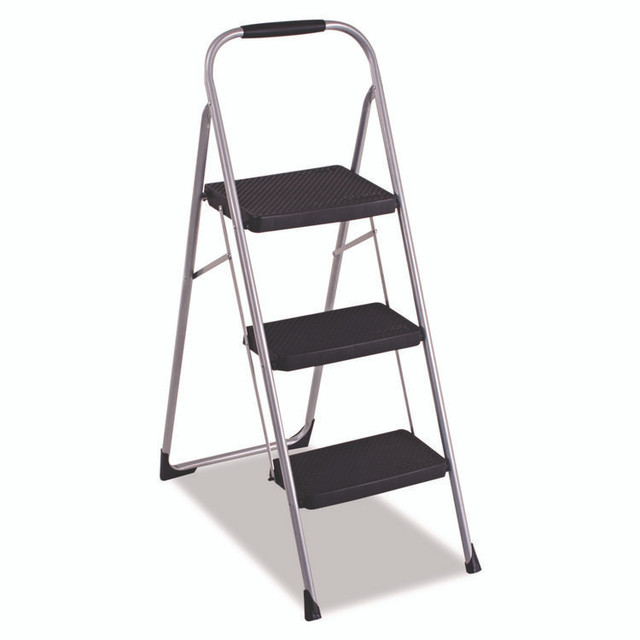 COSCO 11-408PBL1E 3-Step Big Step Folding Stool, 200 lb Capacity, 17.75 x 28 x 45.63, Light Gray