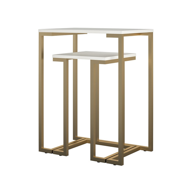 AMERIWOOD INDUSTRIES, INC. Ameriwood Home 8900013COM  Camila Nesting Tables, 30inH x 23-5/8inW x 15-3/4inD, Gold/White, Set Of 2 Tables
