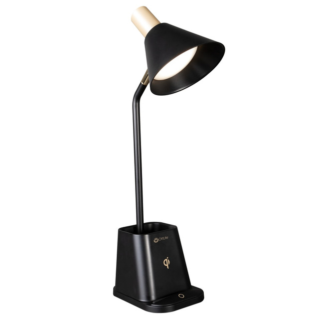 OTTLITE TECHNOLOGIES, INC. CS7QAK1W OttLite Wellness Series Merge LED Desk Lamp With Wireless Charging, 18-1/4inH, Black Shade/Black Base