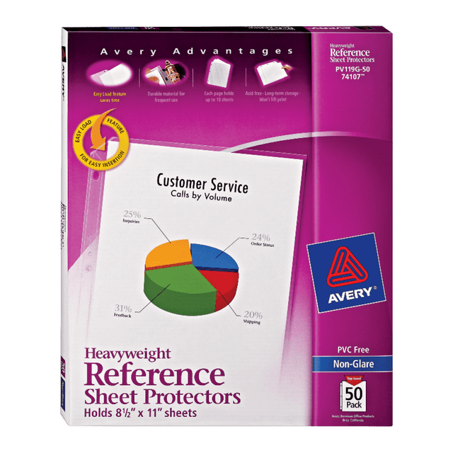 AVERY PRODUCTS CORPORATION 74107 Avery Non-Glare Heavyweight Sheet Protectors, 8 1/2in x 11in, Top Loading, Pack Of 50 AVERY PRODUCTS CORPORATION 74107 Avery Non-Glare Heavyweight Sheet Protectors, 8 1/2in x 11in, Top Loading, Pack Of 50