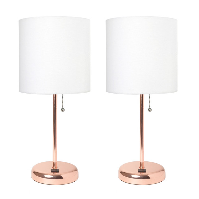 ALL THE RAGES INC LimeLights LC2002-RGD-2PK  Stick Lamps, 19-1/2inH, White Shade/Rose Gold Base, Set Of 2 Lamps