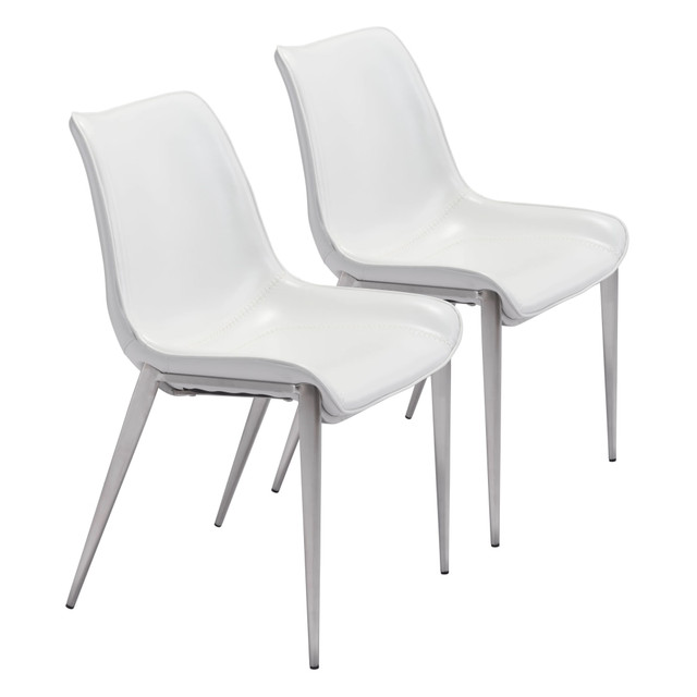 ZUO MODERN 101270  Magnus Dining Chairs, White/Brushed Steel, Set Of 2 Chairs