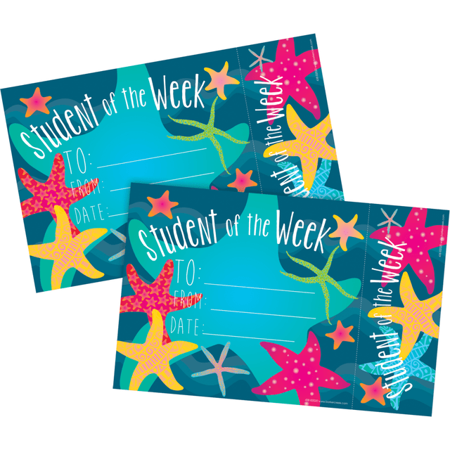 Create a positive and uplifting classroom with help from the Barker Creek Kai Ola Awards & Bookmarks. The set contains awards and bookmarks with colorful designs that help motivate good behavior and hard work.  Vibrant designs help catch the eye.  Perforated bookmarks can be easily separated from awards.  Comes with 60 awards that measure 5-1/2in x 6-3/4in and 60 bookmarks that measure 5-1/2in x 1-3/4in.  Helps you recognize students who have excelled.