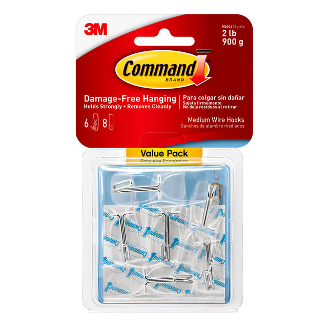 3M CO 17065CLR-VPES Command Medium Wire Hooks, 6 Hooks, 8 Clear Adhesive Strips, Damage Free Hanging Picture Hangers, No Tools Wall Hanging Strips For Living Spaces