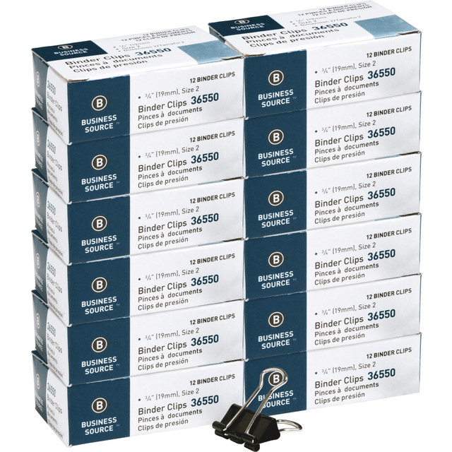 SP RICHARDS 36550BX Business Source Fold-back Binder Clips - Small - 0.8in Width - 0.38in Size Capacity - for Paper - Black - 1 Pack - 12 / Box