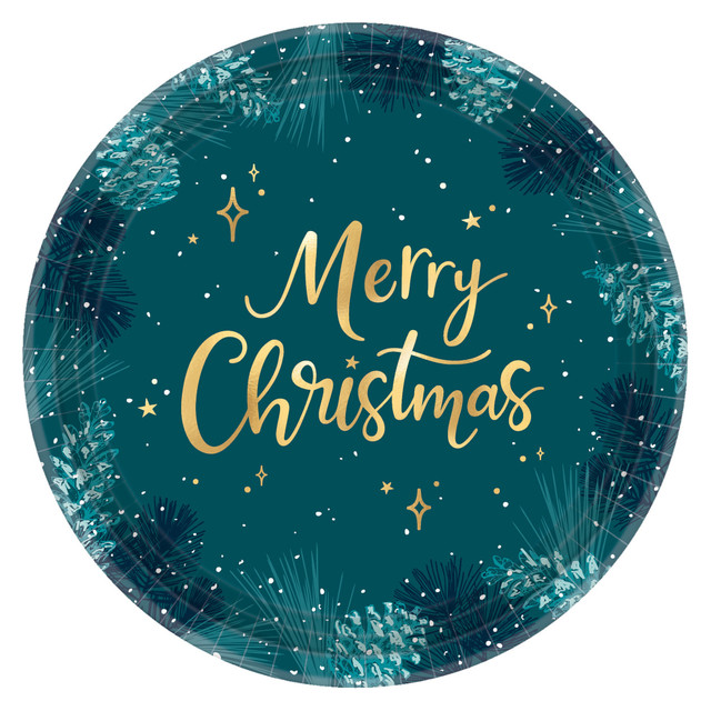 AMSCAN 592469  Christmas Very Merry 10-1/2in Metallic Paper Plates, Green, Pack Of 24 Plates