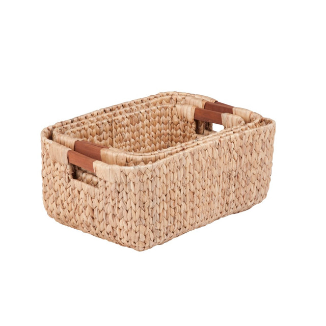 HONEY-CAN-DO INTERNATIONAL, LLC STO-04465 Honey-Can-Do Water Hyacinth Basket Set, Rectangle, Assorted Sizes (S, M, L), Natural/Brown, Pack Of 3