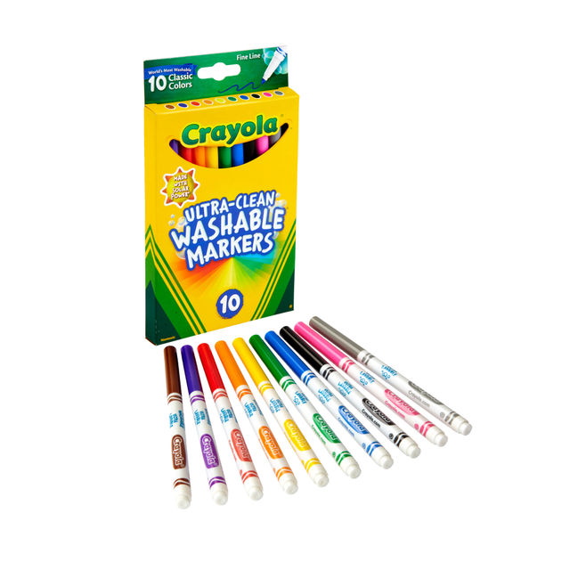CRAYOLA LLC 58-7852 Crayola Ultra-Clean Washable Markers, Fine Tip, Assorted Classic Colors, Box Of 10 CRAYOLA LLC 58-7852 Crayola Ultra-Clean Washable Markers, Fine Tip, Assorted Classic Colors, Box Of 10