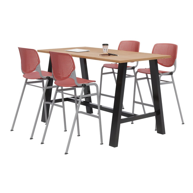 KFI FURNITURE, LLC 840031900838 KFI Studios Midtown Bistro Table With 4 Stacking Chairs, 41inH x 36inW x 72inD, Kensington Maple/Coral Orange