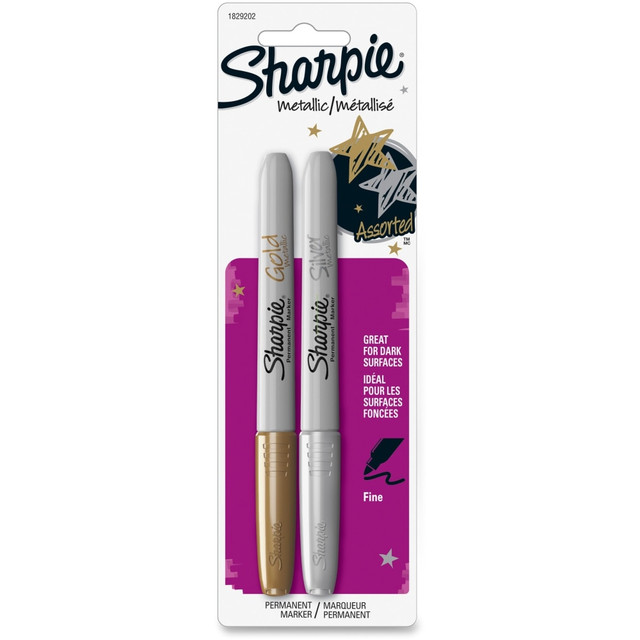 SANFORD LP 1829202 Sharpie Metallic Permanent Markers - Fine Marker Point - Gold, Silver Alcohol Based Ink - 2 / Set