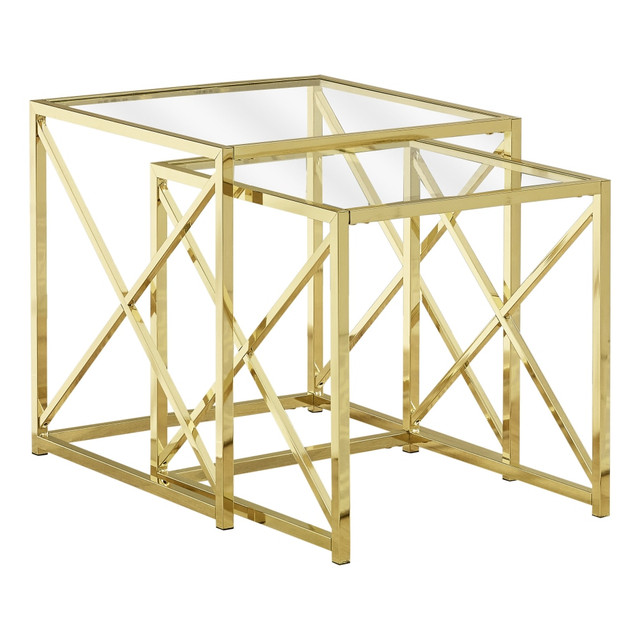 MONARCH PRODUCTS I 3445 Monarch Specialties Tempered Glass Nesting Table Set, Gold